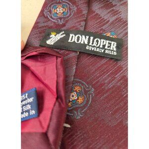 Don Loper Beverly Hills 80-90s Tie Silk Blnd Burgundy Geometric Medalion Pattern